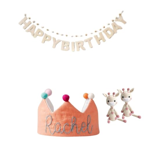 Handmade Salmon Orange Birthday Crown with Embroidered Name