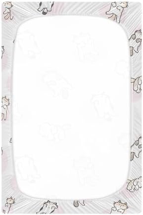 KICPOAY Cartoon Cat Fitted Crib Sheets Stretchy Playard Sheets for Baby