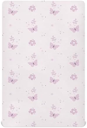 KICPOAY Boho Pink Flowers Butterfly Crib Sheet