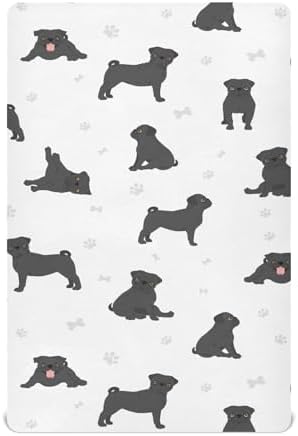 KICPOAY Pug Dog Crib Sheets Stretchy Playard Sheets for Baby