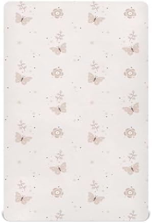 Boho Beige Flowers Butterflies Fitted Crib Sheet