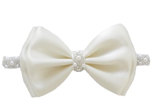 LilPinkGoose Baby Baptism Pearl Headband with Bow