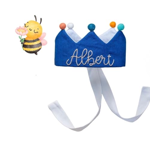 Handmade Navy Birthday Crown with Embroidered Name