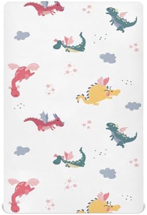 Flying Dragons Cartoon Crib Sheets Stretchy Playard Sheets for Baby