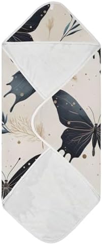 Black Butterflies Baby Hooded Towel Soft Cotton Ultra Absorbent 35x35 Inch