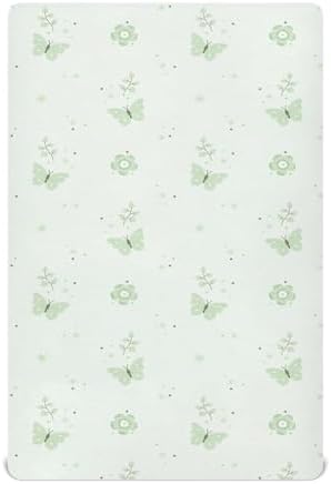 Boho Green Flowers Butterflies Crib Sheet Set