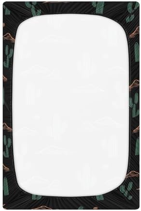 Cactus Mountain Black Fitted Crib Sheets for Baby Playard