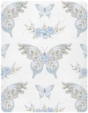 Blue Butterfly Flowers Leaves Crib Sheet for Baby Toddler