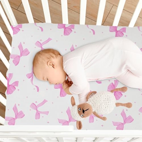 Coquette Pink Bow Fitted Crib Sheets Stretchy Playard Sheets
