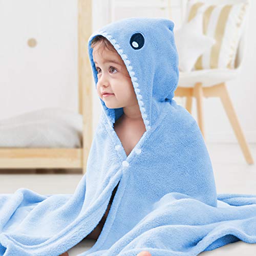 ROMASA Toddler Hooded Bath Towel - 275 x 55 Blue Shark Shape