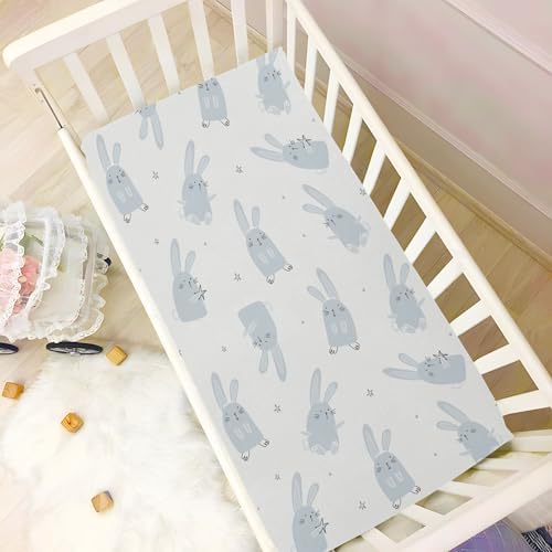 Light Blue Rabbits Stars Crib Sheets for Baby Toddler