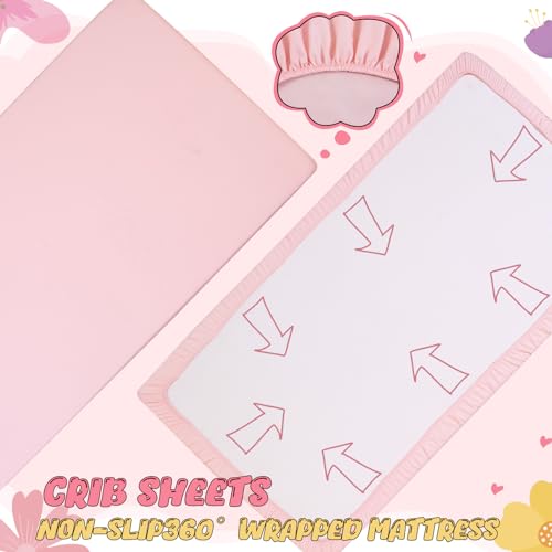 Cloele 3-Piece Crib Bedding Set for Girls Pink Ruffled
