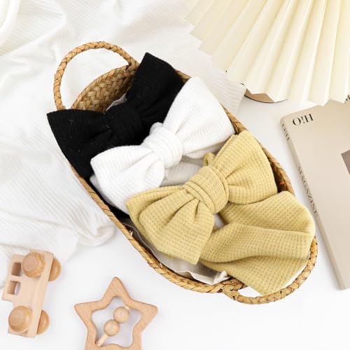 YanJie Stretchy White Headbands with Double Bows for Girls