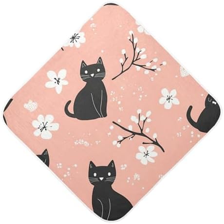 BOESI Doodle Black Cat Flower Baby Bath Towel 35x35 Inches 1