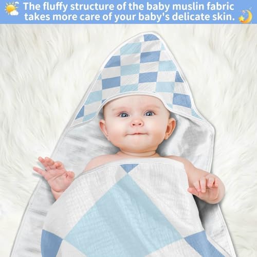 Caikeny Baby Hooded Towel 30x30 Inch Checkered Design