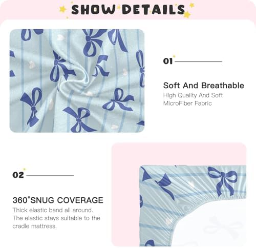 KICPOAY Navy Bow Heart Stripe Fitted Crib Sheets