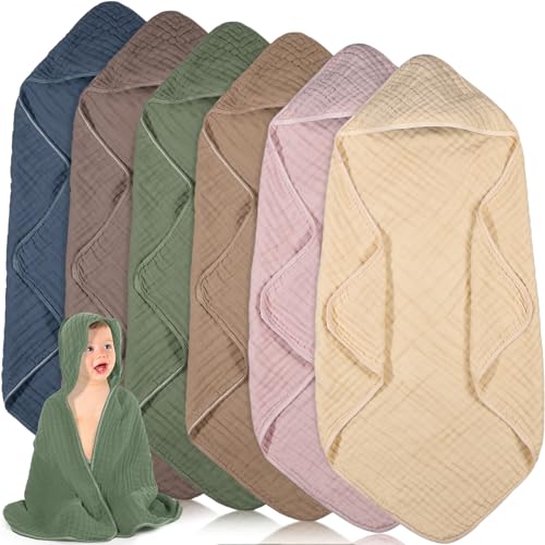 Peryiter 6 Pcs Muslin Hooded Baby Towels - Brown