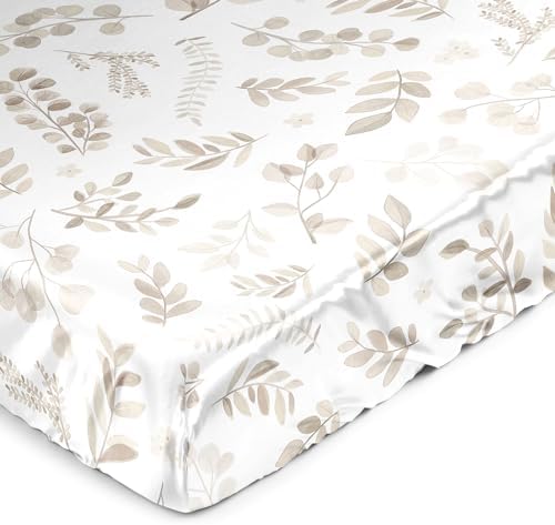 Sweet Jojo Designs Taupe Floral Leaf Crib Sheet 1