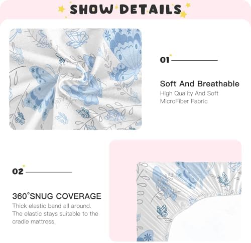 Blue Butterfly Romantic Pastel Crib Sheets for Baby Toddler