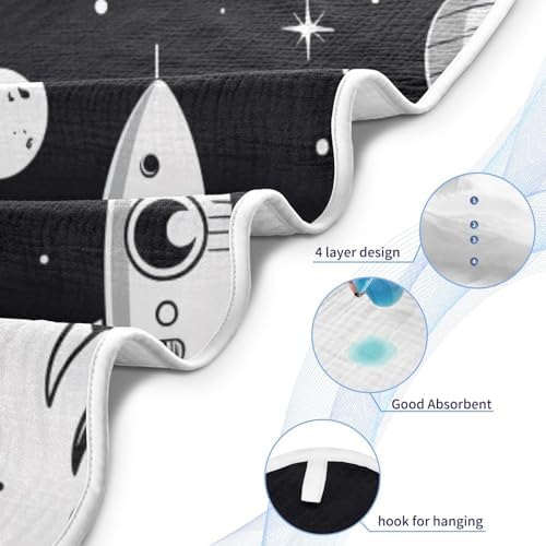Space Themed Baby Hooded Towel 35x35 Inch