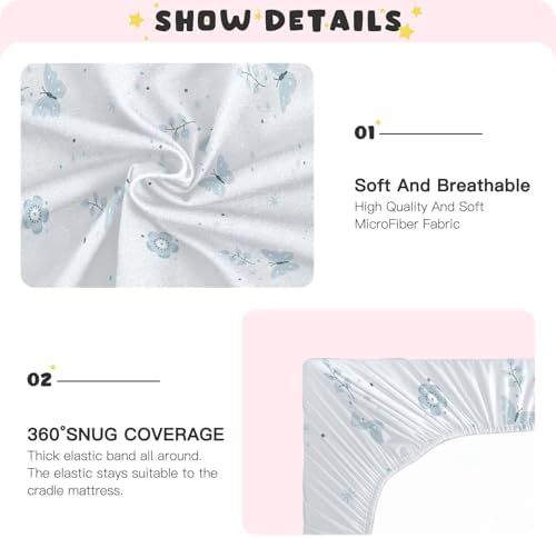 Boho Blue Flower Butterfly Crib Sheets for Baby Toddler