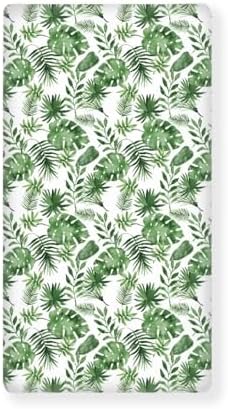 Tropical Leaf Crib Sheet 28x52 Green and White 1