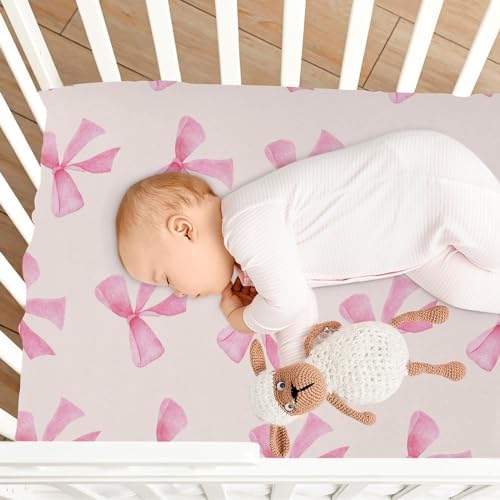 Burbuja Pink Bow Crib Sheet Soft Breathable Fitted 28 x 52 in