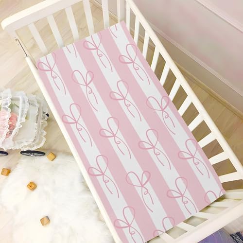 Bow Knots Stripe Fitted Crib Sheets for Baby Toddler