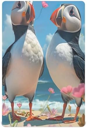 Qilmy Beach Puffins Fitted Crib Sheet - Soft Breathable for Baby