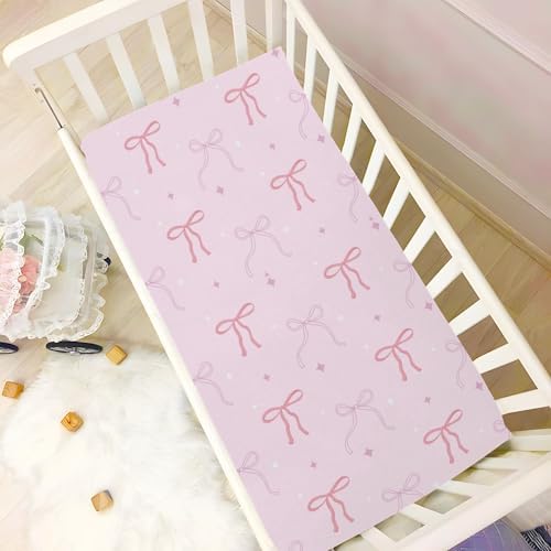Pink Bows Star Crib Sheets for Baby Toddler