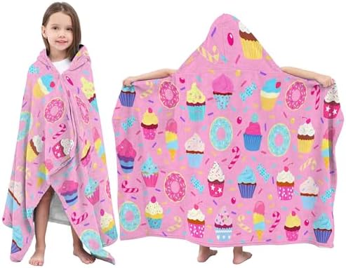 Pink Cartoon Cake Hooded Beach Towel for Kids