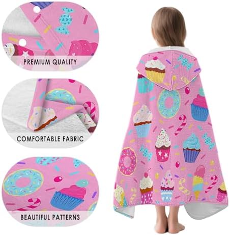 Pink Cartoon Cake Hooded Beach Towel for Kids
