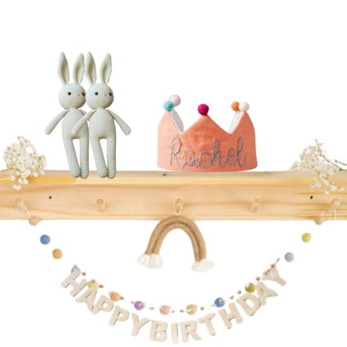 Handmade Salmon Orange Birthday Crown with Embroidered Name