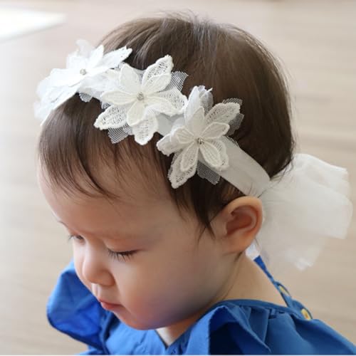 Sunnybow Delicate Floral White Baby Headband
