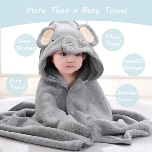 2 Pack Hooded Baby Towels with Elephant Tiger Designs