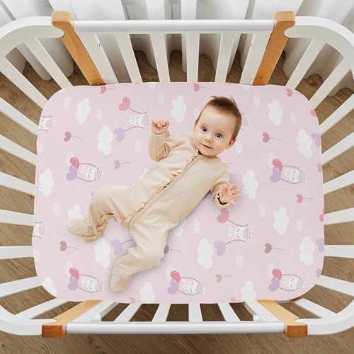 Rabbit Balloon Cloud Pink Crib Sheets Stretchy Playard Sheets for Baby Toddler