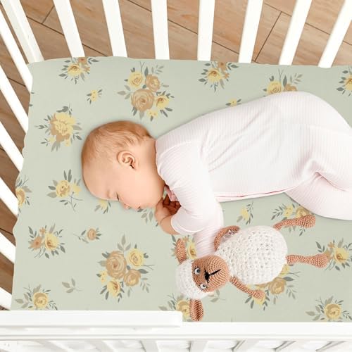 KICPOAY Spring Yellow Flowers Fitted Crib Sheets for Baby Toddler