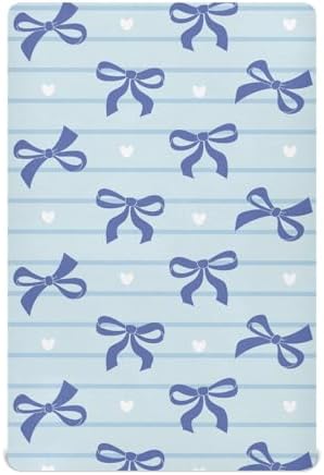 KICPOAY Navy Bow Heart Stripe Fitted Crib Sheets
