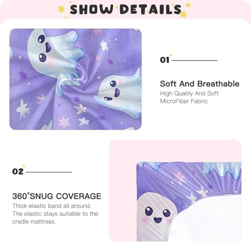 Qilmy Cute Ghost Pattern Fitted Crib Sheet Soft and Breathable