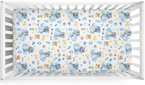 Soft Elephant Crib Sheets 52x28 Cartoon Design Fitted Mattress Cover
