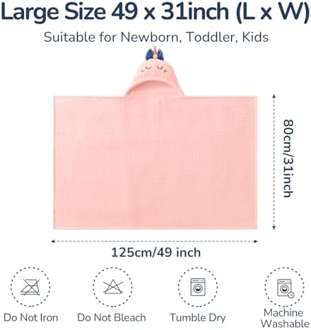 Hooded Towels for Kids Unicorn Design 49x31 Inch