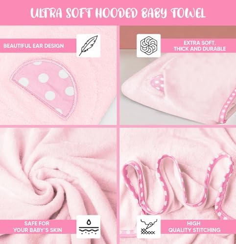 ELSVIN Set of 2 Hooded Baby Towels Pink and Grey