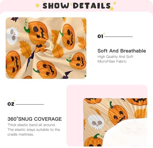 Qilmy Halloween Pumpkins Crib Sheet for Kids Soft Breathable Fitted Sheet