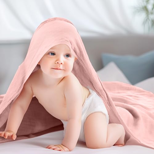 Preboun 6 Pcs Cotton Baby Bath Towel Set with Hood and Washcloths
