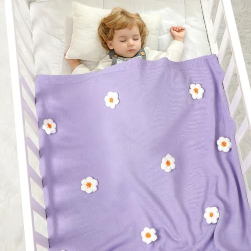 DovFanny Soft Cotton Baby Swaddle Blanket with Handmade Flowers 1