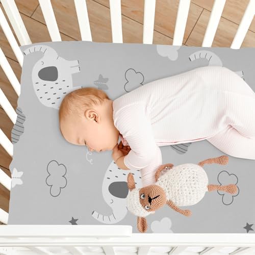 Elephant Cloud Star Grey Fitted Crib Sheets Stretchy Playard Sheets for Baby