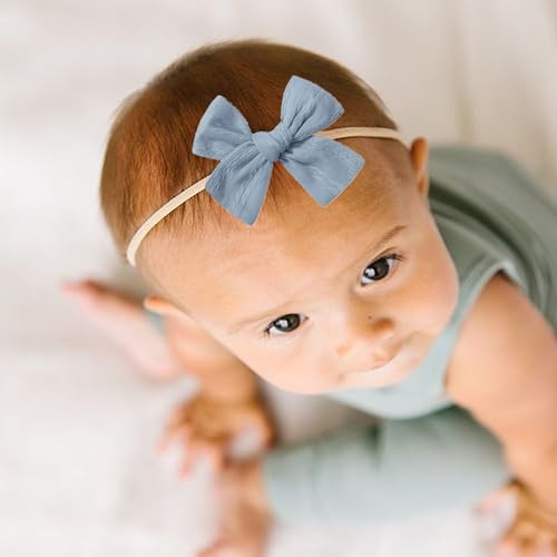 10pcs Soft Nylon Baby Bow Headbands Handmade for Newborns and Toddlers