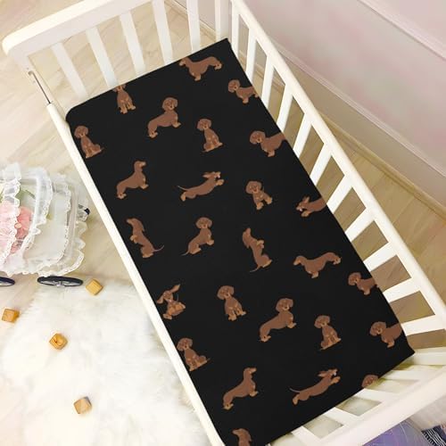 KICPOAY Dachshund Fitted Crib Sheets Stretchy Playard Sheets for Baby Toddler