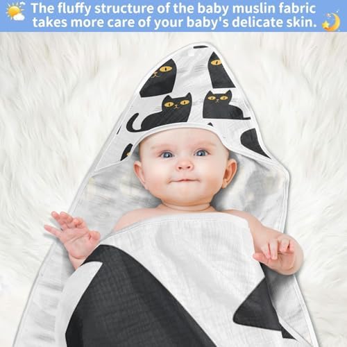 Doodle Cute Black Cat Baby Bath Towel for Boys Girls