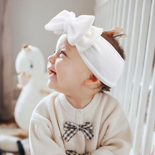 YanJie Stretchy White Headbands with Double Bows for Girls